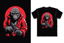A Gorilla Cartoon Character Holding A Gun T-shirt Design