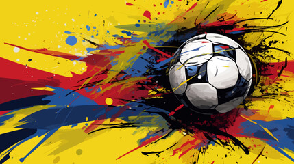 abstact background with soccer ball, football, with paint strokes and splashes, grungy