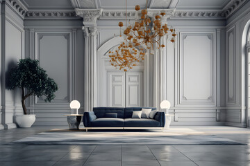 Wall Mural - Modern classic interior with vintage wall and chair. Empty elegant vintage room at night