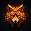 Image of a fox head with a burning fire on black background. Wildlife Animals. Illustration, Generative AI.