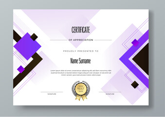 Wall Mural - Vector modern colorful white and purple certificate of appreciation template suit for award business corporate education