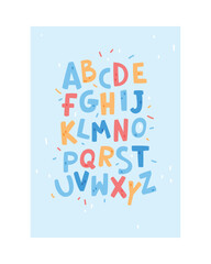 Poster - Cute Blue Kids Poster with Alphabet Letters as Nursery Print Design Vector Illustration