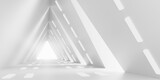 Fototapeta Do przedpokoju - Empty Long Light Corridor. Modern white background. Futuristic Sci-Fi triangle Tunnel. 3D Rendering