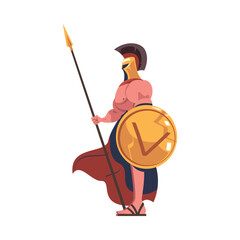 Wall Mural - Man Spartan Soldier or Warrior in Helmet with Spear and Shield Vector Illustration