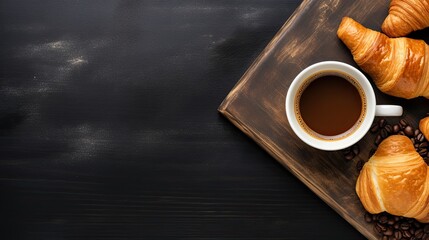 cup of coffee and croissant. background