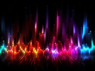 Wall Mural - Visualization of sound waves. Abstract futuristic background with colorful glowing neon moving high speed wave lines and bokeh lights. Data transfer concept. Fantastic wallpaper. Generative AI