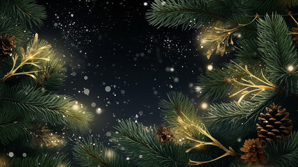 Wall Mural - Christmas background with fir branch and stars.