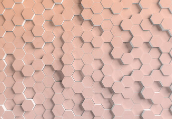 Wall Mural - Hexagons background pattern on textured metallic surface. Abstract hexagonal honeycomb graphic wallpaper 3D rendering