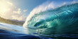 © JoelMasson - The perfect ocean blue breaking wave barrel to surf. Generative AI illustration
