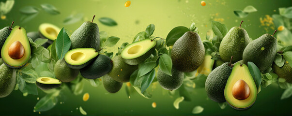 Fresh avocado on the green background. generative ai