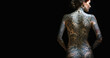© annebel146 - Tattoo artist woman Portrait of tattooed full body with black background copy space, creative design