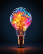 © Igor - Liquid Color design background fly out of the light bulb with human brain as a growing idea colorful brain and inspire concept.