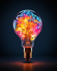 liquid color design background fly out of the light bulb with human brain as a growing idea colorful