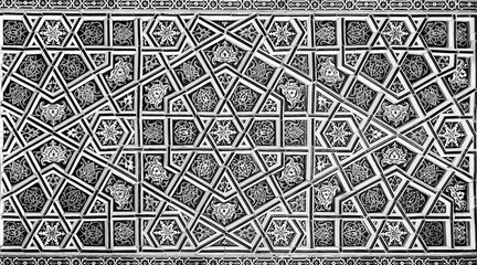 Wall Mural - Geometric traditional Islamic ornament. Fragment of a ceramic mosaic. Black and white.