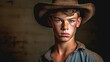 Young cowboy teenage farmer. Created with generative AI technology.