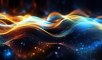 Wall Mural - Visualization of sound waves. Abstract futuristic background with colorful glowing neon moving high speed wave lines and bokeh lights. Data transfer concept. Fantastic wallpaper. Generative AI