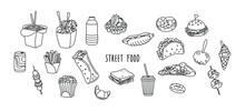 Street Food. Icon Set. Monochrome. Vector.