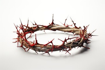Fototapeta crown of thorns with blood in a bright background crucifixion of jesus our savior generative ai illustration