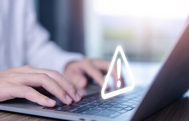 Wall Mural - warning triangle and exclamation sign icon caution of dangerous problems server error