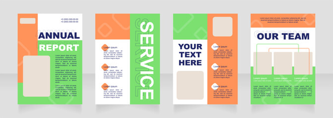 Green and orange blank brochure layout design. Event organization. Vertical poster template set with empty copy space for text. Premade corporate reports collection. Editable flyer paper pages