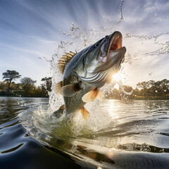 Wall Mural - Perch jumps out of the water