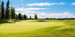 Panoramic view of Golf Course. Golf field with a rich green turf beautiful scenery. Generative AI