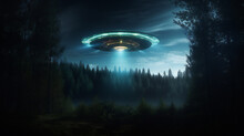 UFO Lit Up In The Night Sky, Eerie Alien, Dark