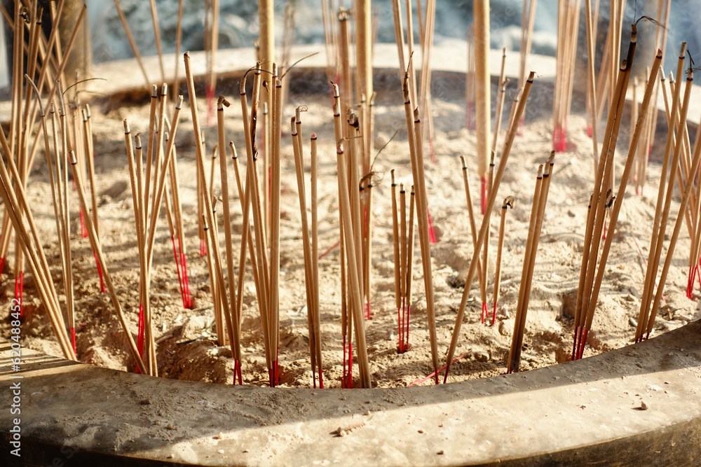 Incense stick burning in incense pot at Chinese temples (Visakha Puja ...