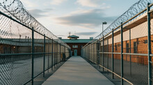 Prison Walk With Fences And Building View