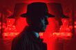 © alexkoral - male detective in hat with a double multi exposure. Poster banner for thriller movie and novel book. Generative AI illustration