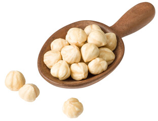 Sticker - Hazelnuts in the wooden spoon, isolated on the white background.