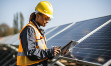 Solar Technician Skilled Worker In Renewable Energy Solar Farm Jobs - Ai Generative