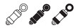 Hydraulic cylinder icon set in filled and outlined style. Black machine hydraulic pump system vector symbol
