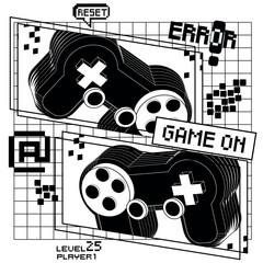 Wall Mural - Gamer print . Vector joysticks gamepad illustration with slogan texts, for t-shirt prints and other uses.