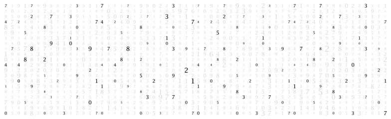 Matrix background. Cyber security with binary code. Rapidly falling randomly white numbers. Decoding algorithms hacked software. Big data visualization.