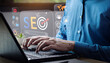 © Sutthiphong - business people use SEO tools, Unlocking online potential. Boost visibility, attract organic traffic, and dominate search engine rankings with strategic optimization techniques. digital marketing
