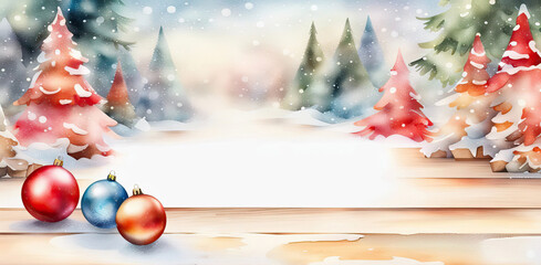 Wall Mural - Beautiful christmas card  with winter forest and decor