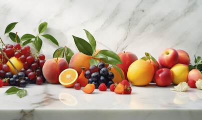 Wall Mural -  a table topped with a bunch of fruit and a marble counter top.  generative ai