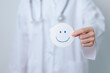 Doctor show Happy smile face paper, Mental health Assessment, Psychology, Health Wellness, Positive Feedback, Customer Review, Good Experience, Satisfaction Survey, World Mental Health day concept