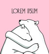 Vector card with hand drawn sweet hugging polar bears. Beautiful animal design elements, ink drawing. Perfect for Thinking of You or Valentine's Day cards design.
