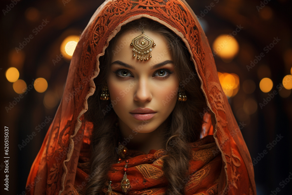 the cultural diversity within the Muslim community, featuring a Muslim girl dressed in traditional attire from her specific cultural background, emphasizing the richness and beauty Generative AI