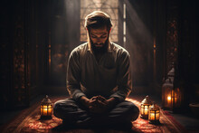The Moment Of Spiritual Devotion Of A Muslim Guy During Prayer, Reflecting His Connection With His Faith And The Importance Of Spirituality In His Life. Generative AI