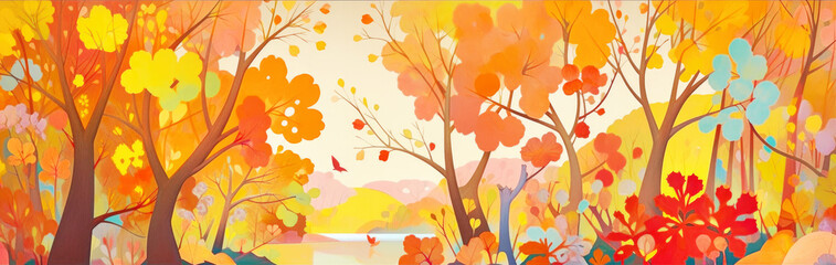 Wall Mural - Autumn banner background, landscape panorama with colorful trees