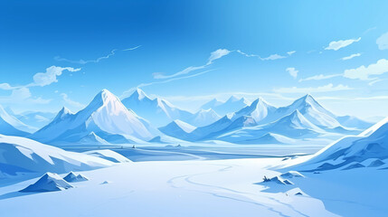  Hand drawn cartoon beautiful winter snow mountain illustration
