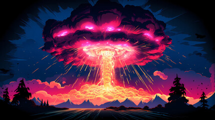 Canvas Print - finger cartoon exploding mushroom cloud illustration
