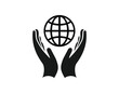 hands hold the globe icon. Planet in the hand vector icon, Globe with two hands icon