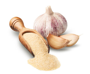 Wall Mural - Fresh garlic with dried flakes isolated on white