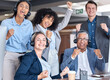 © Tshidzumba/peopleimages.com - Call center, team or happy people with success of winning telemarketing sales target or achievement. Teamwork, customer service and group of agents cheering in celebration of victory, goals or deal