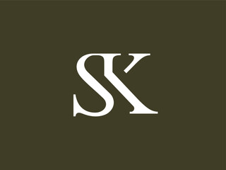 Letter SK serif font typography logo with classic modern style for signature symbol, personal brand, wedding monogram, etc.