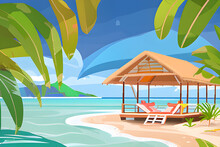 Strand Sonne Meer Urlaub Kanaren Hawai Strand Relaxed Liege Insel Einsam Geneissen Strandhaus Bungalow Generative Ki Illustration